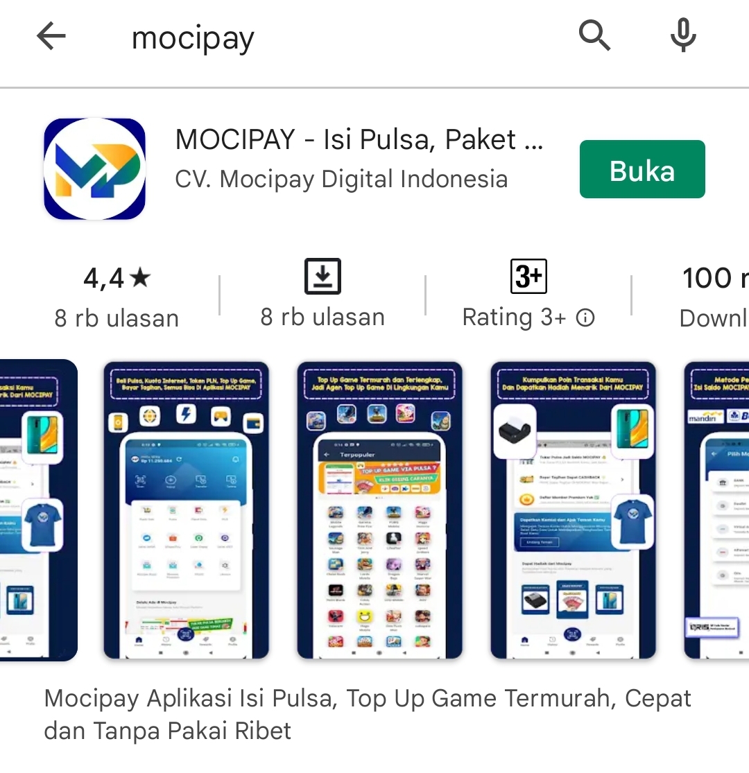 Screenshot aplikasi mocipay di Google Play Store