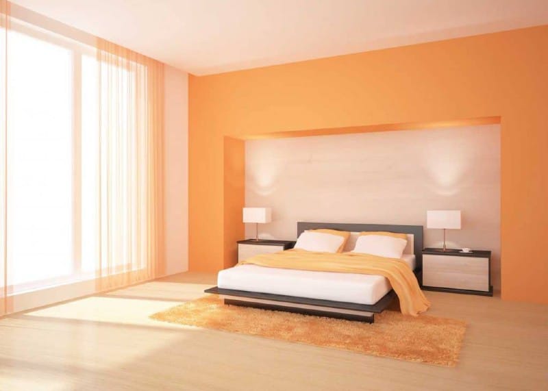 Kamar tidur dengan warna cat orange aesthetic