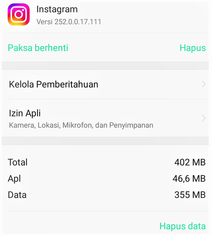 Hapus Data Aplikasi Instagram
