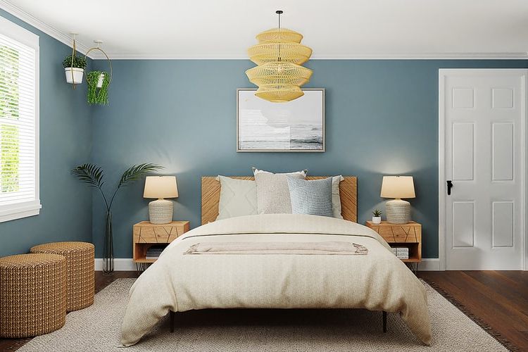 Kamar tidur dengan warna cat biru soft aesthetic