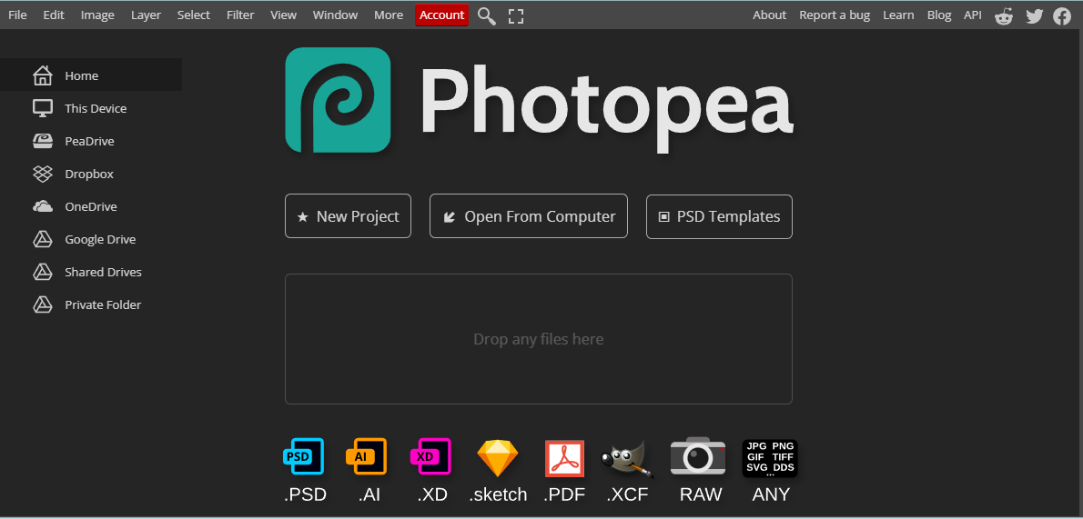 Tampilan website photopea