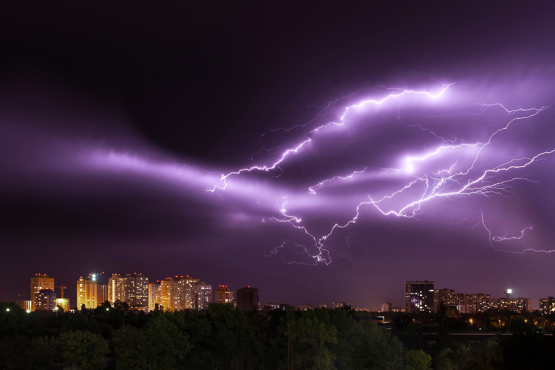 Purple Lightning at Night