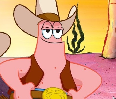 Patrick memakai costum coboy