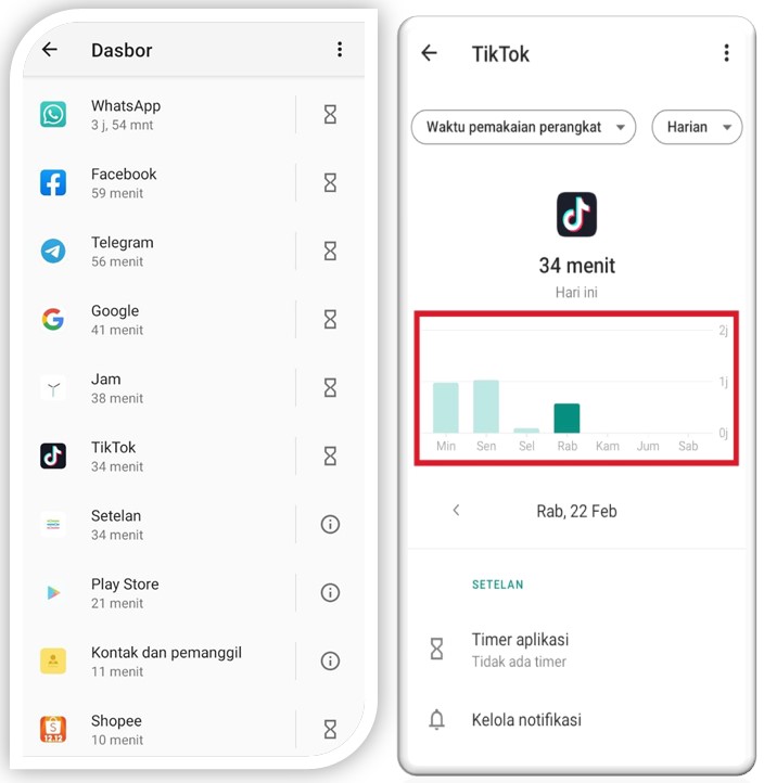 Cara melihat waktu penggunaan aplikasi