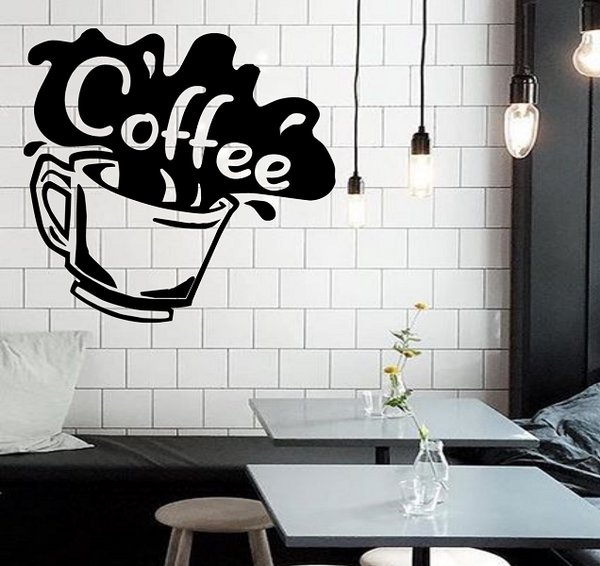 lukisan dinding cafe hitam putih simple