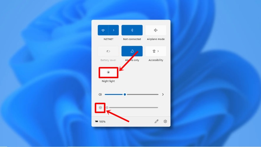 cara mengatur kecerahan layar laptop lewat menu quick settings