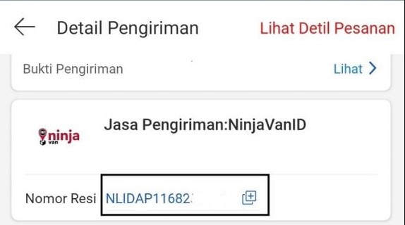 Cara melihat resi pesanan melalui Ninja Van ID
