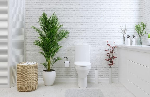 Desain kamar mandi sederhana dengan tanaman hias