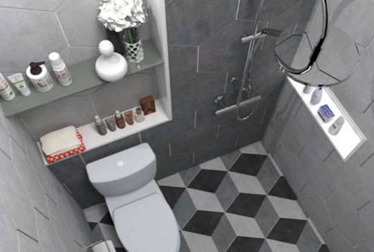 Desain kamar mandi sederhana tapi mewah berwarna abu
