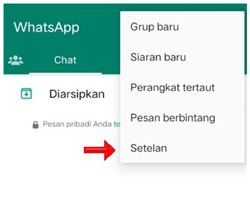 Masuk kedalam menu pengaturan Whatsapp