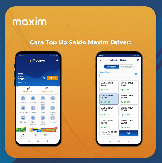 Aplikasi Top Up Saldo Maxim Driver Minimal 10 Ribu