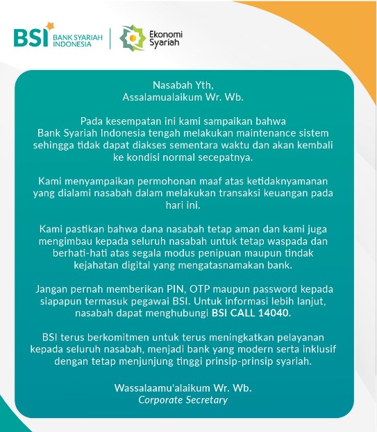 BSI Perbaikan Server atau Maintenance 