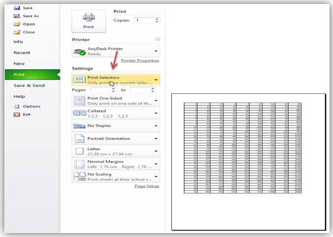 Cara Print Excel Agar Tidak Terpotong dengan mengatur Area Cetak