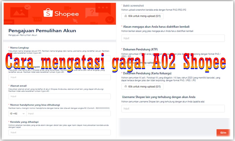 Cara mengatasi gagal A02 Shopee