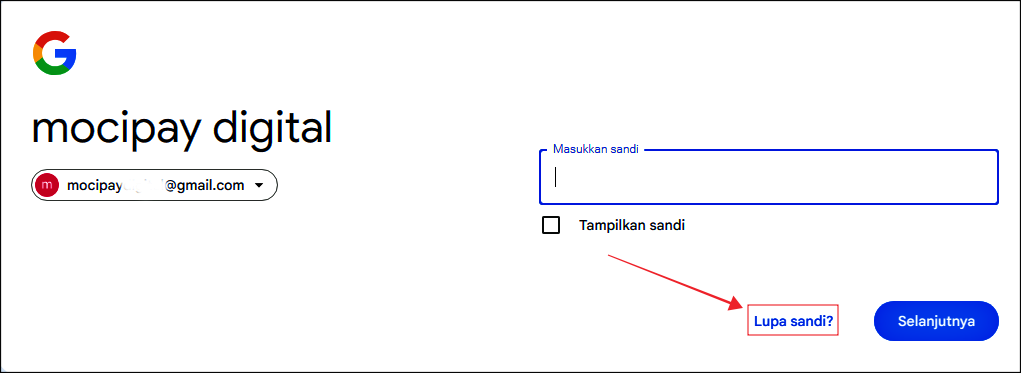 Gunakan Opsi Lupa Kata Sandi