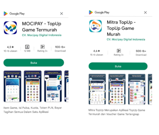 Aplikasi Mocipay dan Mitra Top Up